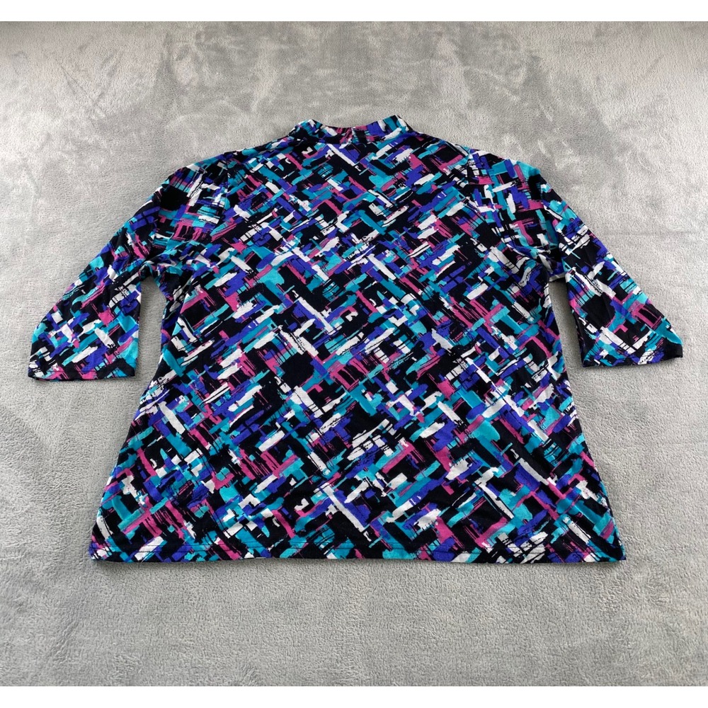Kim Rogers Woman 2X Abstract Geometric Rhinestone V-Neck 3/4 Sleeve Top - Picture 8 of 9
